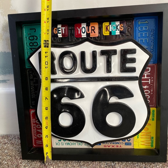 Route 66 3D Wood Metal Plastic Wall Art Framed Mini Licence plates 15"x15"x2" - Picture 9 of 10